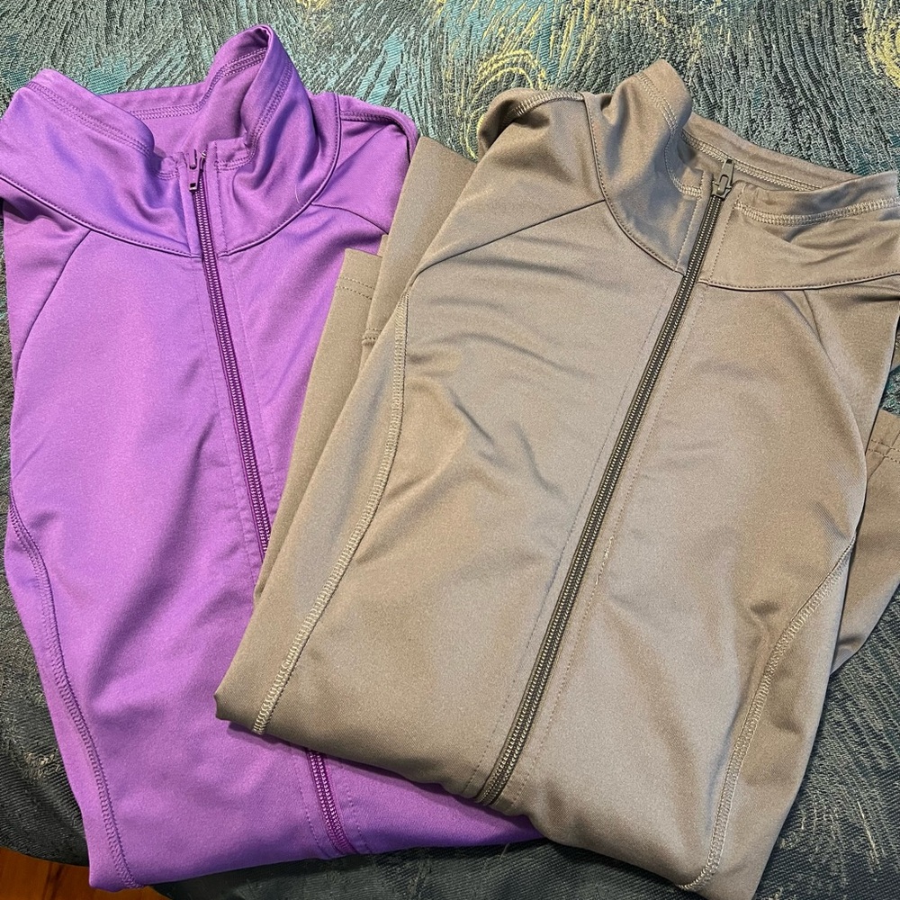 2 Athletic Purple and Gray Zip-Up Jackets Size Large